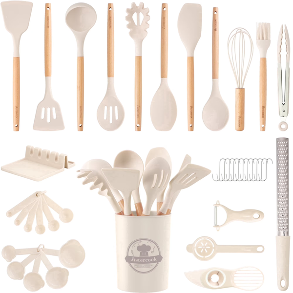 38-Piece Silicone Cooking Utensils Set W/ Wooden Handles (3 Colors)