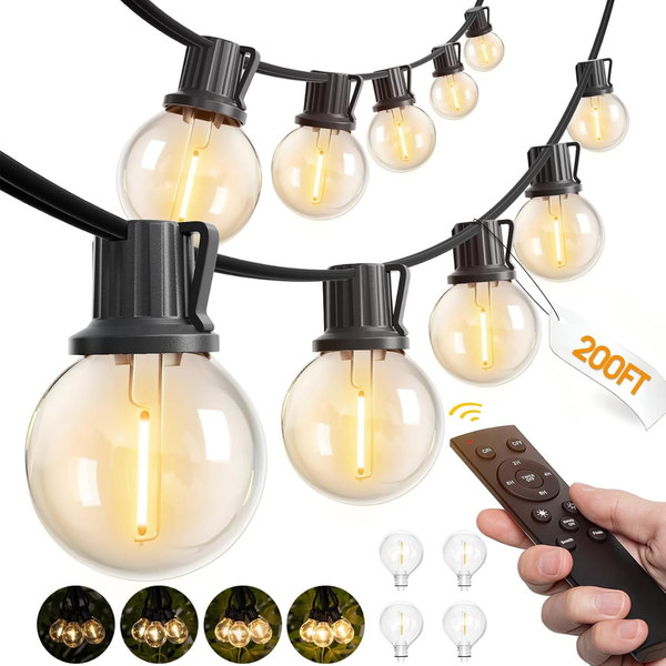 200' addlon Dimmable Patio Globe LED String Lights G40 w/ Remote