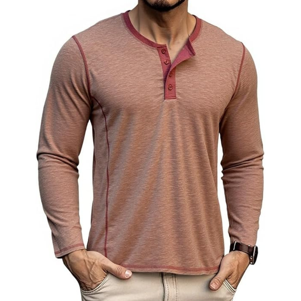 Men's Henley Long Sleeve Casual Button Up T-Shirt