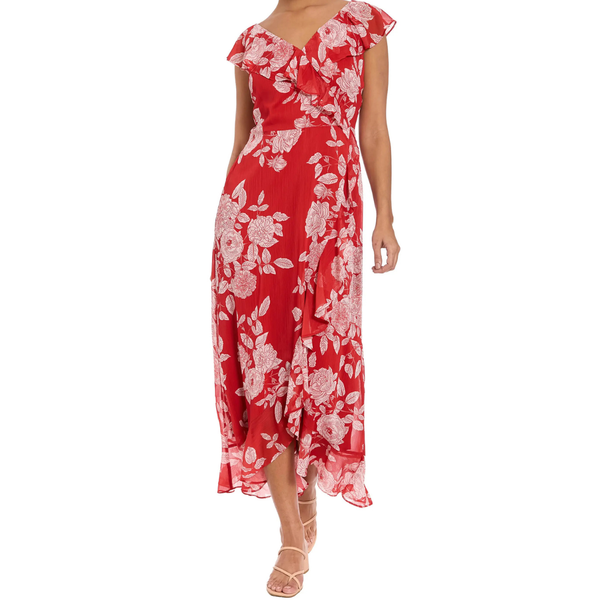 London Times Women's Ruffle Wrap Maxi Dress