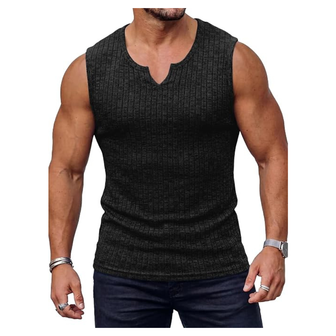 JEMLDL Men's Ribbed Knit V Neck Sleeveless Tank Top Fitness Tees (Black)