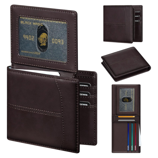 Men's Leather RFID Bifold Wallet W/ 10 Card Slots