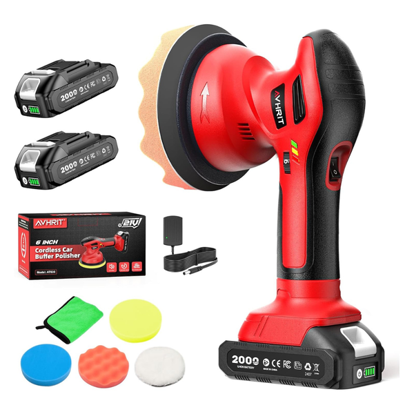 Cordless Car Buffer Polisher Kit With 2-2000mAh 21V Batteries