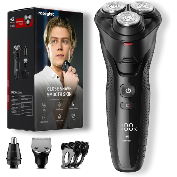 Rategist 3-in-1 IPX7 Waterproof Electric Razor With 4D Floating Blades