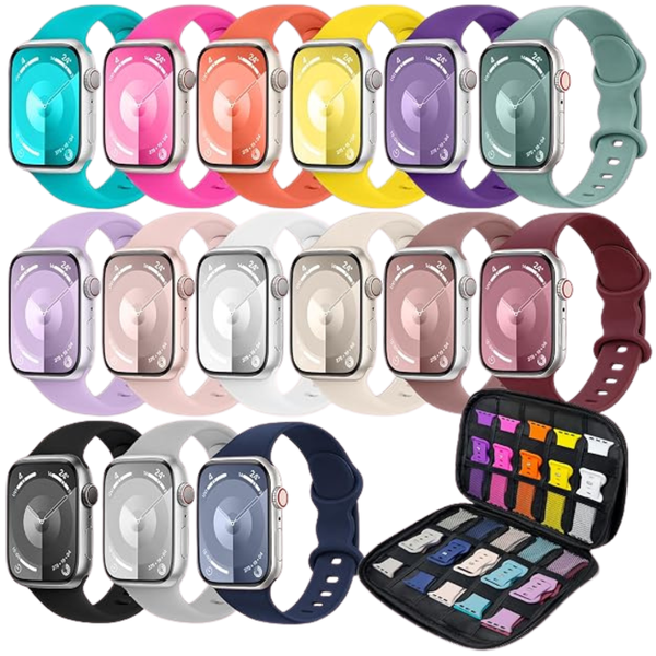 15-Pack Brigtlaiff Soft Silicone Wristbands W/ Storage Case For Apple Watch