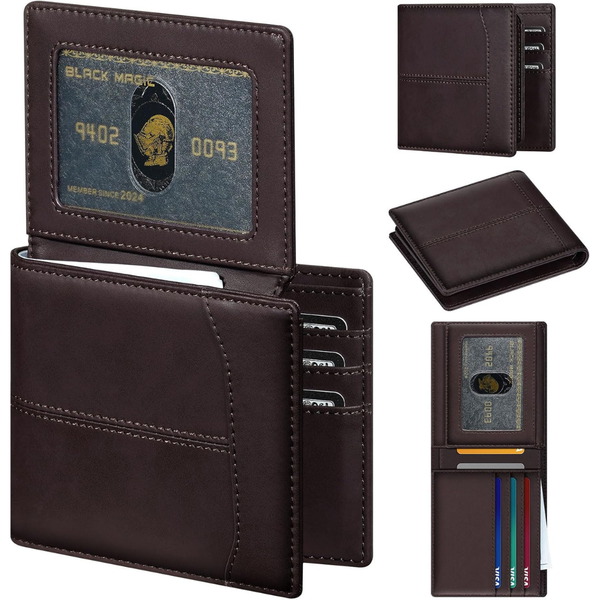 Men's Leather RFID Bifold Wallet W/ 10 Card Slots