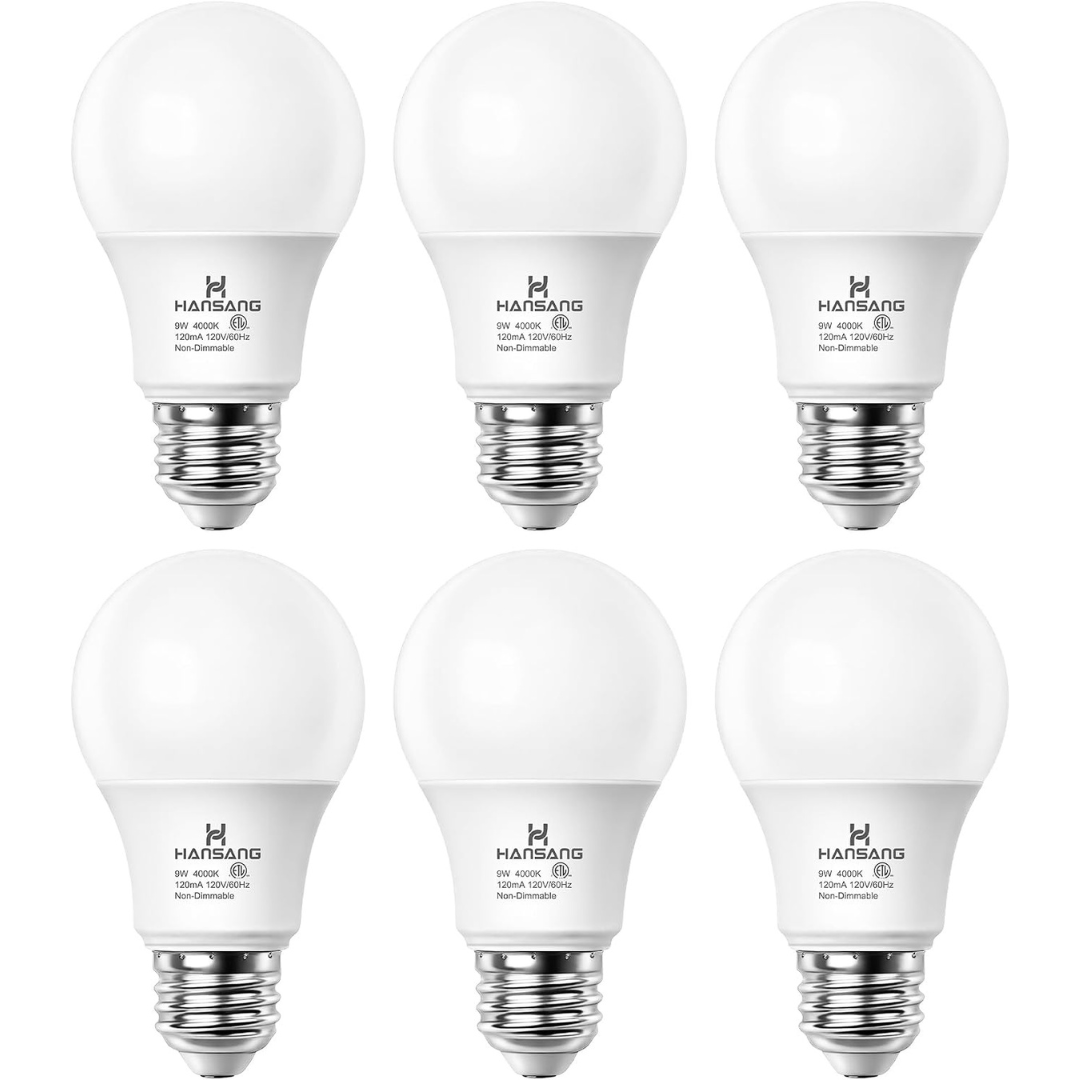 6-Pack Hansang 60W Equivalent A19 LED Light Bulbs (Natural White Or Warm White)
