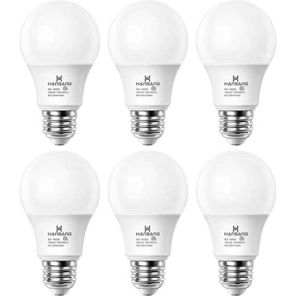 6-Pack Hansang 60W Equivalent A19 LED Light Bulbs (Natural White Or Warm White)