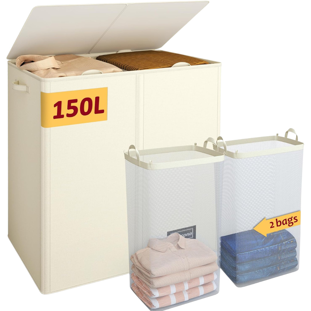 150L 2 Section Laundry Hamper With 2 Removable Inner Bags