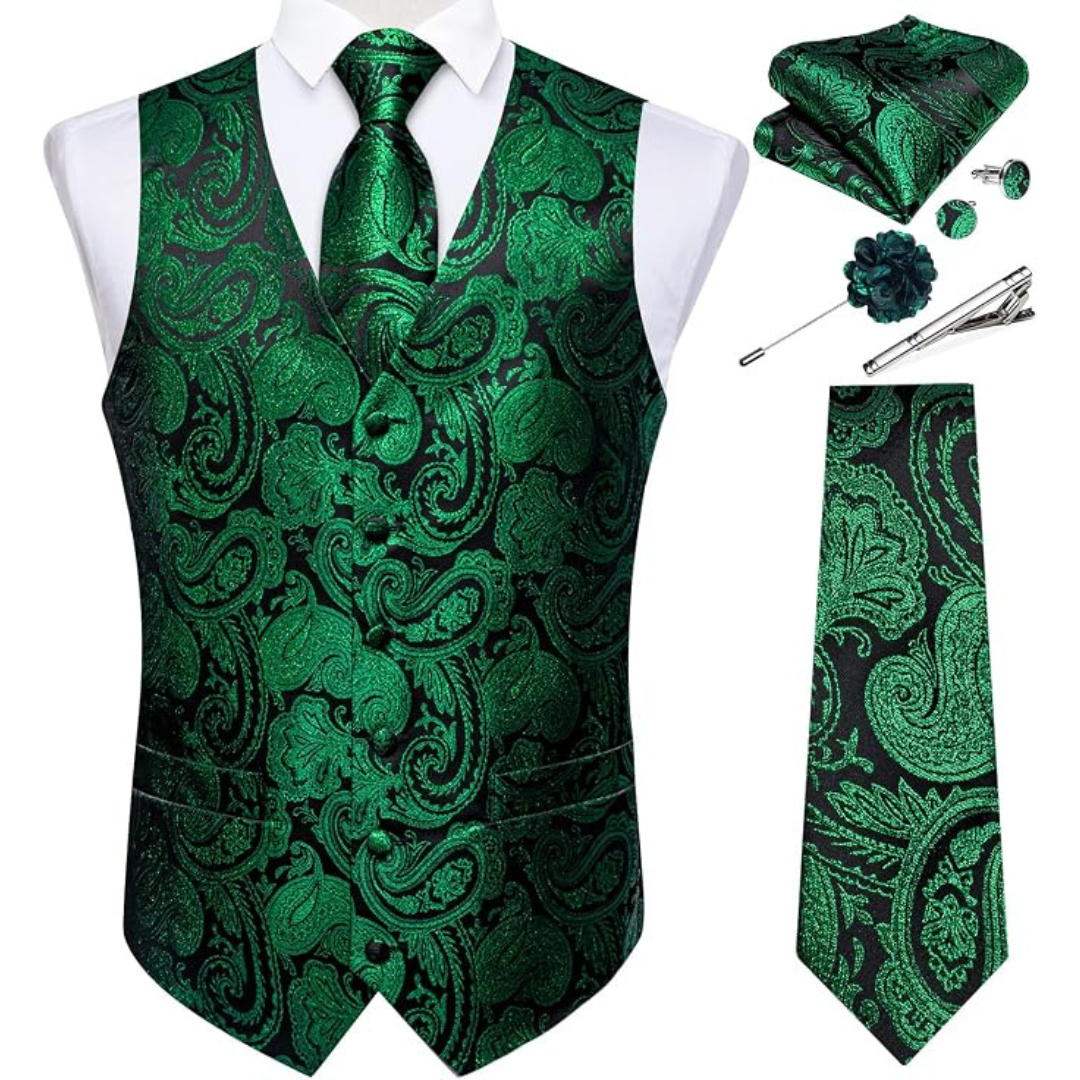 Men's Formal Paisley Vest And Tie Set