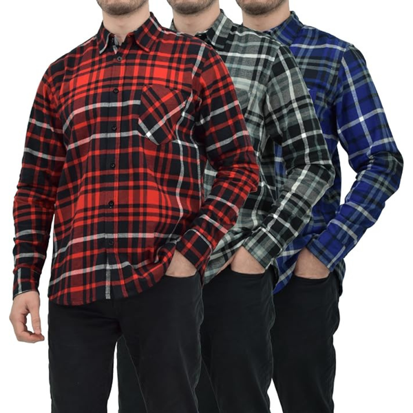 Andrew Scott Men's 3-Pack Regular Fit Plaid Flannel Casual Shirts