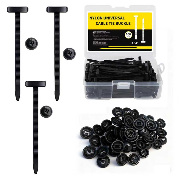 100-Piece Nylon Universal Cable Tie Buckles W/ Clear Storage Box