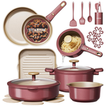 26-Piece Carote Nonstick Cookware Set W/ Detachable Handle (Red)
