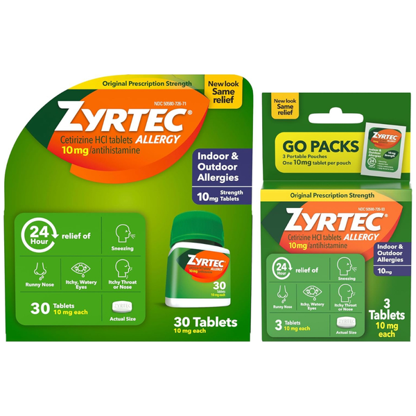 30-Count Zyrtec 24 Hour Allergy Relief Tablets With 3 X 1ct Travel Packs