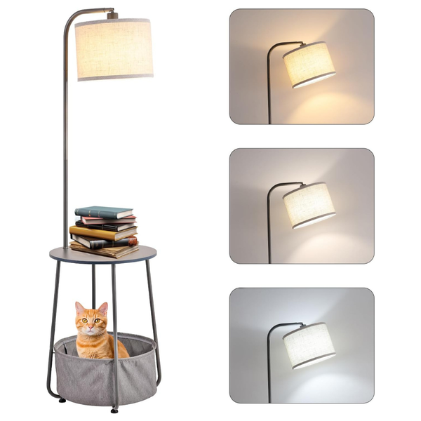 Tall Standing Lamp With Pet House & Adjustable Lampshade (2 Colors)