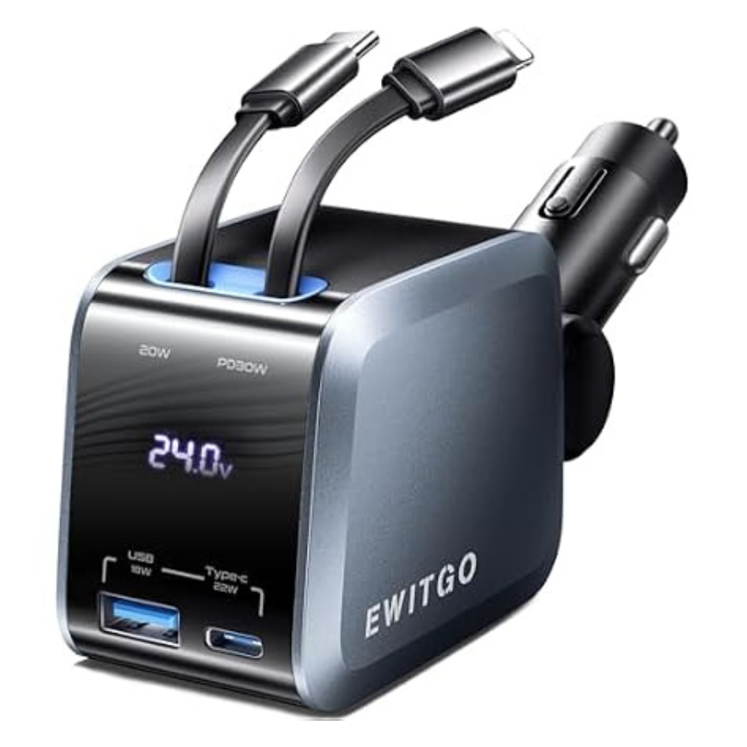 72W Fast Charging USB C Retractable Car Charger