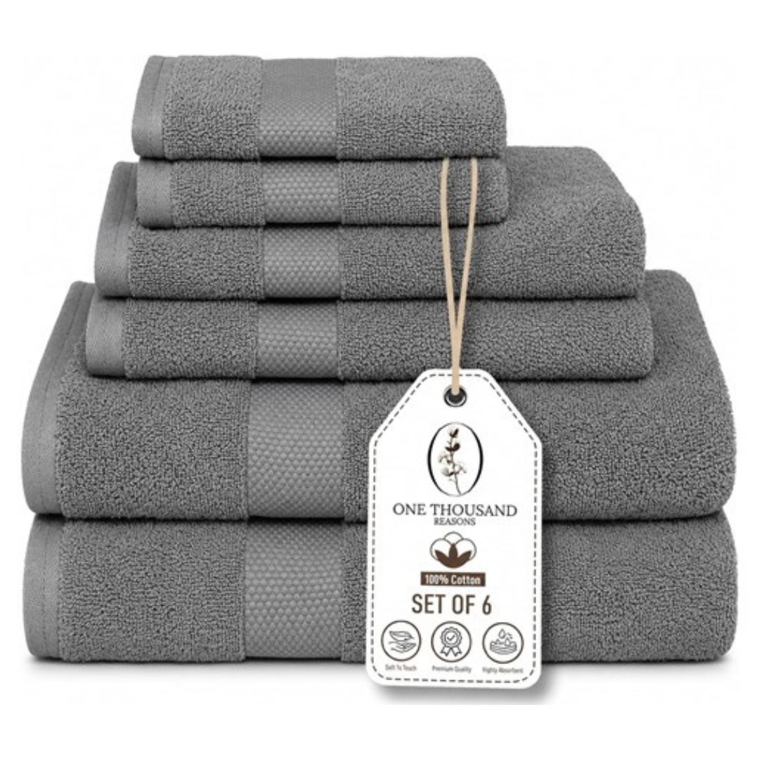 6-Piece Premium Staple Cotton Bathroom Luxury Towel Set (3 Colors)