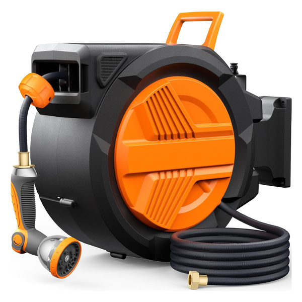 100ft Heavy-Duty Wall-Mounted Retractable Garden Hose Reel