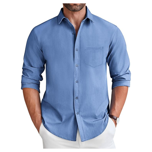 Men's Long Sleeve Button Down Wrinkle Free Denim Shirt (2 Colors)