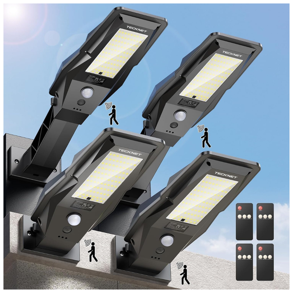 4-Pack Tecknet Solar Street Lights With Motion Sensor & Remote