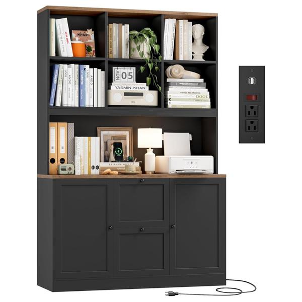 HIFIT 72'' Tall File Bookcase With Power Outlet & Printer Stand