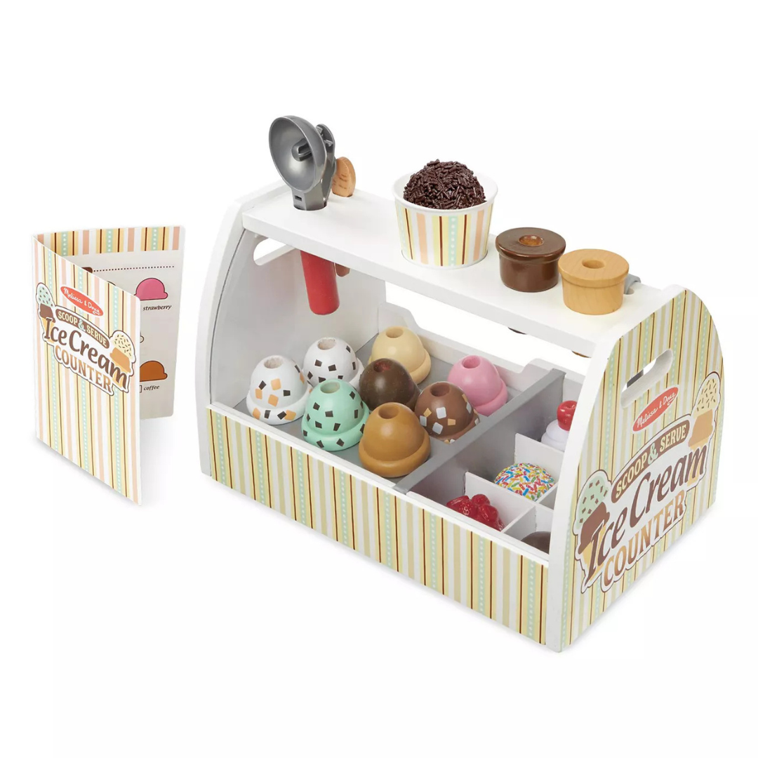 28-Piece Melissa & Doug Wooden Scoop & Serve Ice Cream Counter