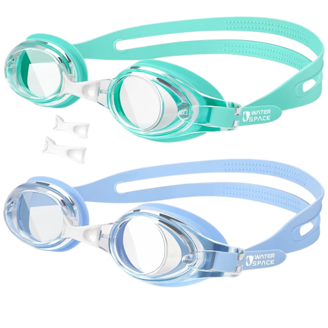 2-Pack Anti-Fog UV Protection Kids Swim Goggles (Cyan & Light Blue)