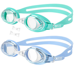 2-Pack Anti-Fog UV Protection Kids Swim Goggles (Cyan & Light Blue)