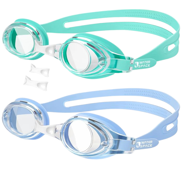 2-Pack Anti-Fog UV Protection Kids Swim Goggles (Cyan & Light Blue)