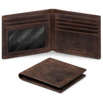 RUNBOX Men's Genuine Leather RFID Blocking Slim Bifold Wallet