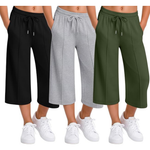 3-Pack Girls Wide Leg Elastic Waist Drawstring Capri Pants With Side Pockets