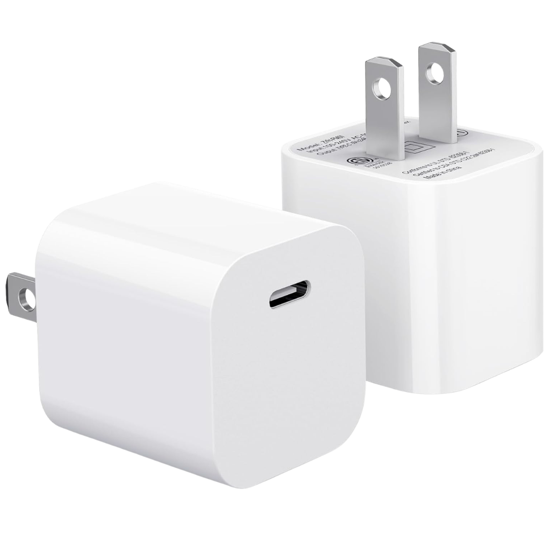 2-Pack Hibiker 20W USB-C Fast Wall Charger Block (White)