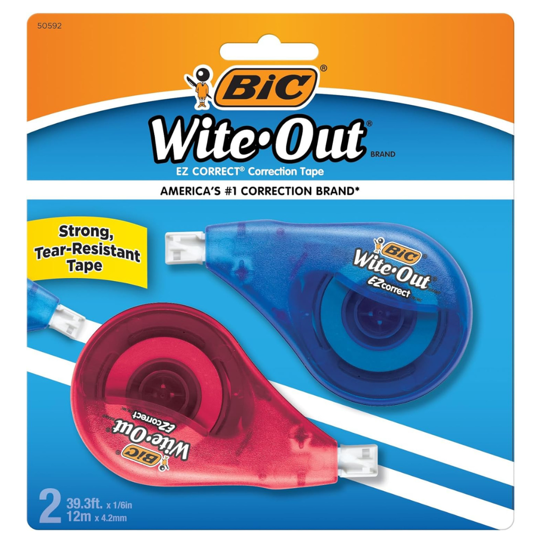 2-Count 39.3ft BIC Wite-Out Brand EZ Correct White Correction Tape
