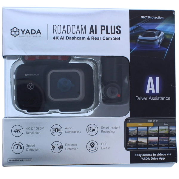 YADA Roadcam AI PLUS AI-Powered 4K Dash Cam With 1080p Rear Cam
