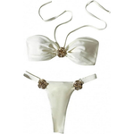 Women's 2-Piece Metal Flower Halter Triangle Swimsuit