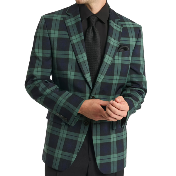 Chaps Men's Holiday Blackwatch Blazer (Green Navy, Sizes 40R-52R)