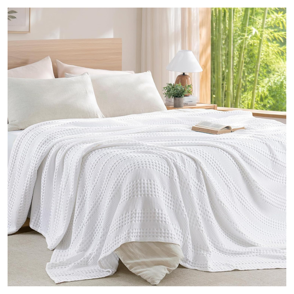 PHF Twin Size Soft Luxury Cooling Waffle Blanket (66"x90", White)