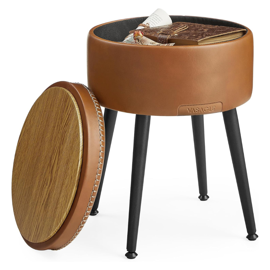 Vasagle Ekho Collection Round Storage Ottoman With Steel Legs