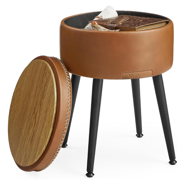 Vasagle Ekho Collection Round Storage Ottoman With Steel Legs