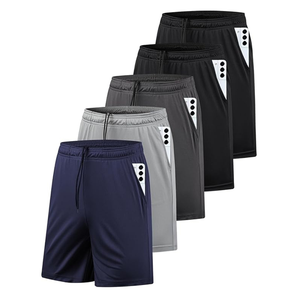 5-Pack Men's Quick Dry Athletic Gym Shorts