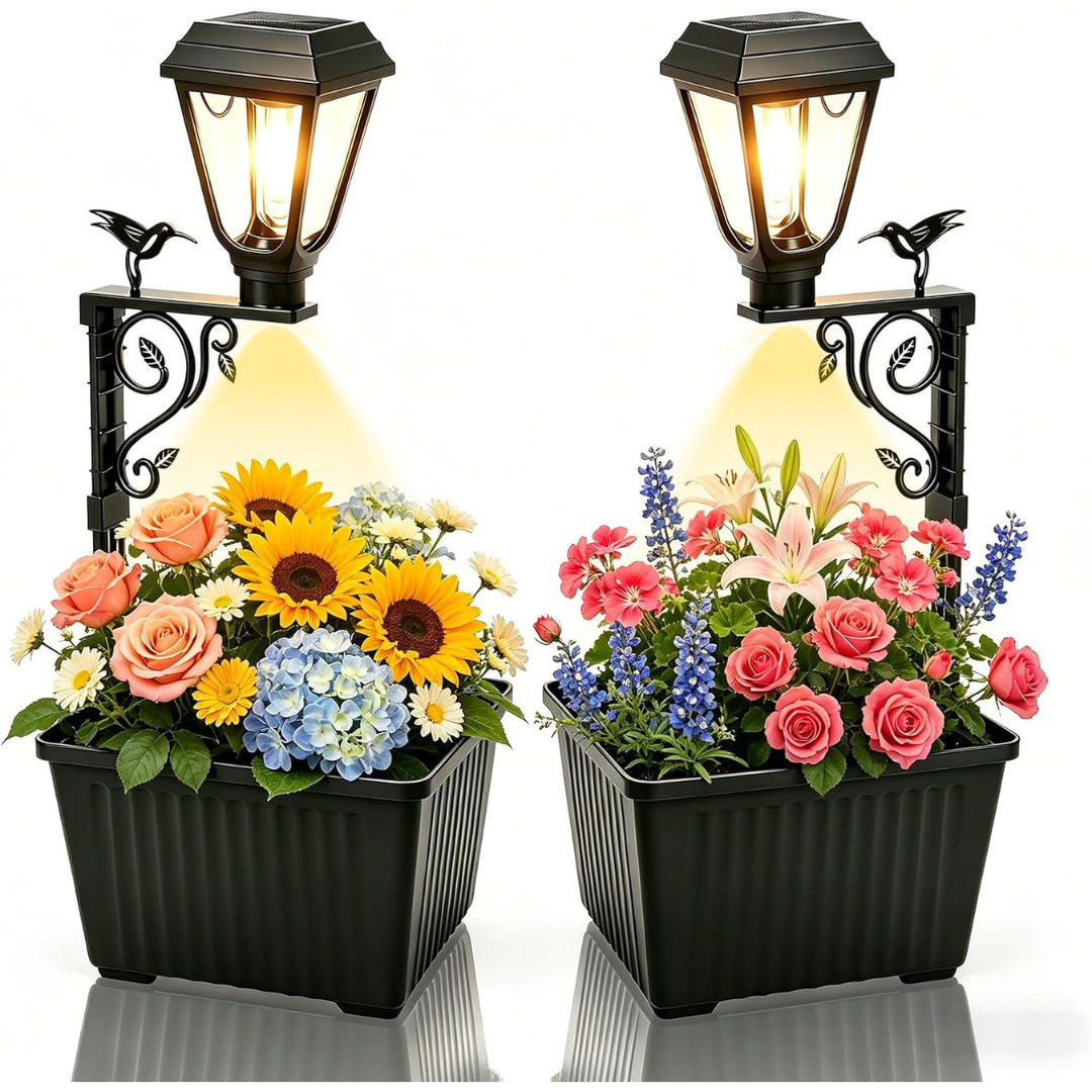 2-Pack Solar Lamp Post Light & Planter