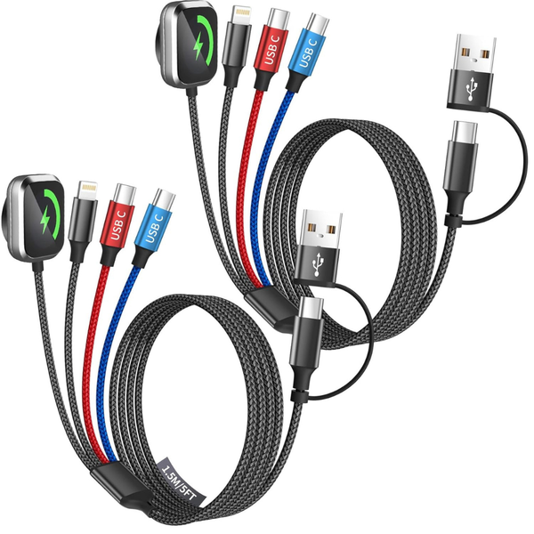 2-Pack 5' MPATIBY 3-in-2 Travel Charging Cables W/ Apple Watch Charger