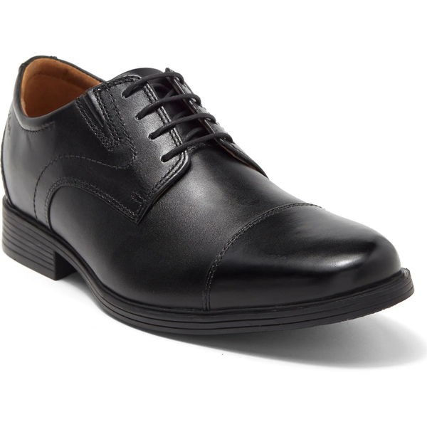 Clarks Men's Whiddon Cap Toe Dress Shoes (Black Leat)