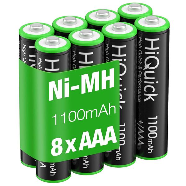 8-Pack HiQuick 1100mAh NiMH Rechargeable AAA Batteries