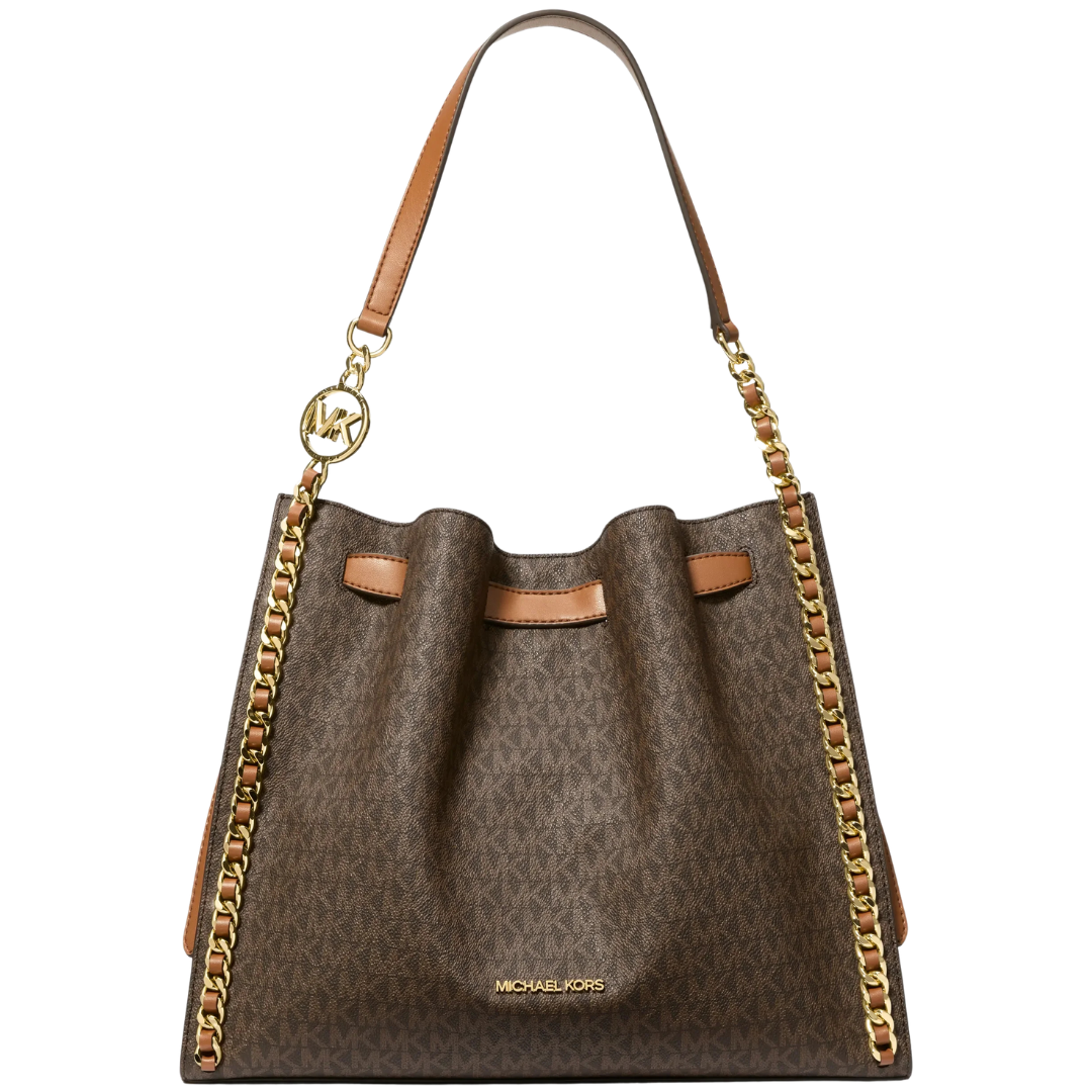 Michael Kors Mina Large Signature Logo Chain Shoulder Bag (Brown)