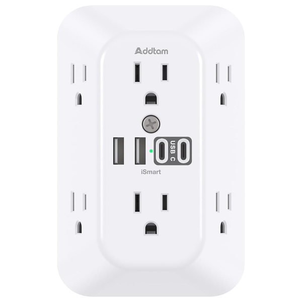 6-Outlet Surge Protector Outlet Extender W/ 4 USB Ports