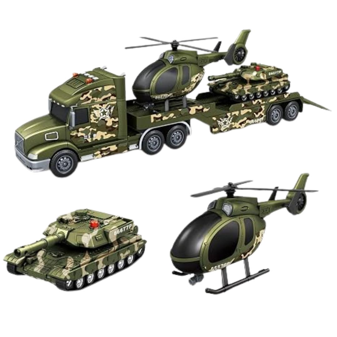 3 In 1 Extra Large Transport Truck W/ Helicoper &Tank