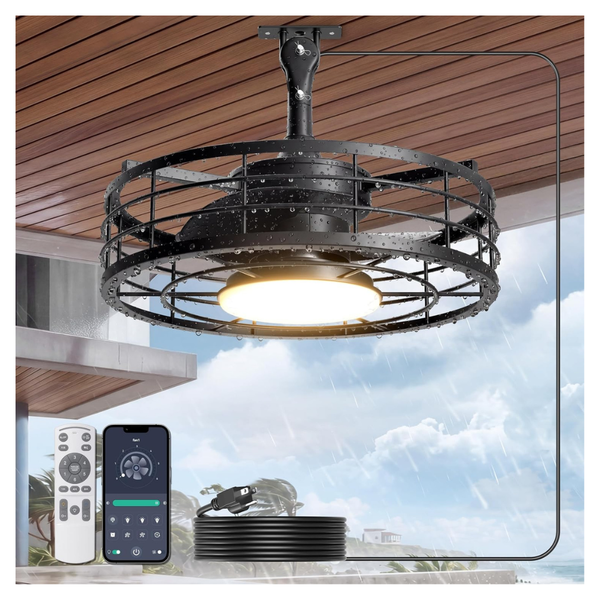 16" Outdoor Wet Rated Ceiling Fan With Lights