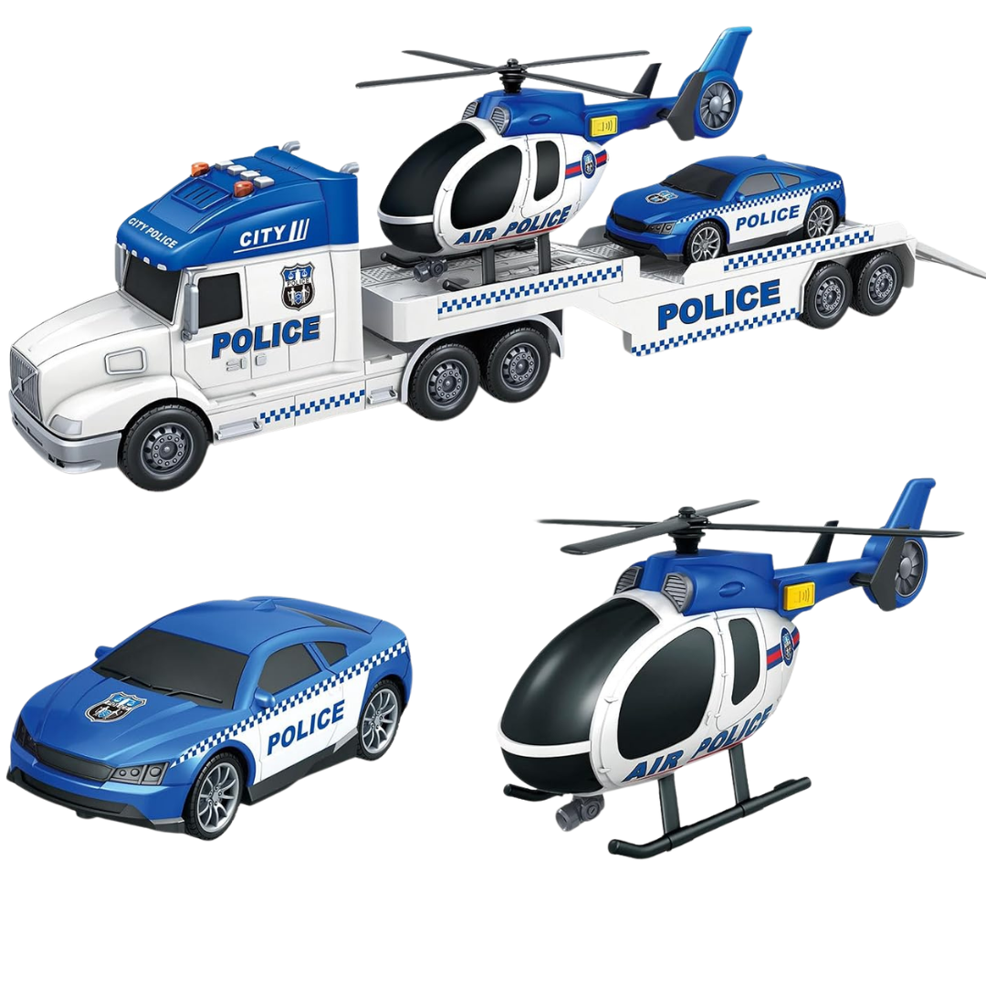 3-in-1 Extra Large Police Truck Toy With Racing Car & Helicopter