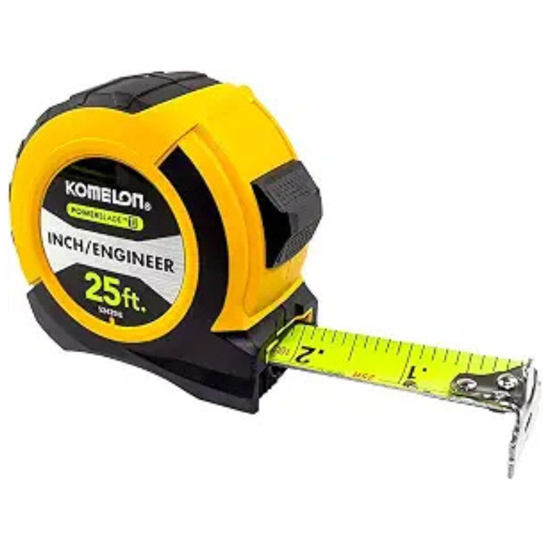 Komelon 25' X 1.06'' Powerblade II'' Engineer Tape Measure (Yellow/Black)
